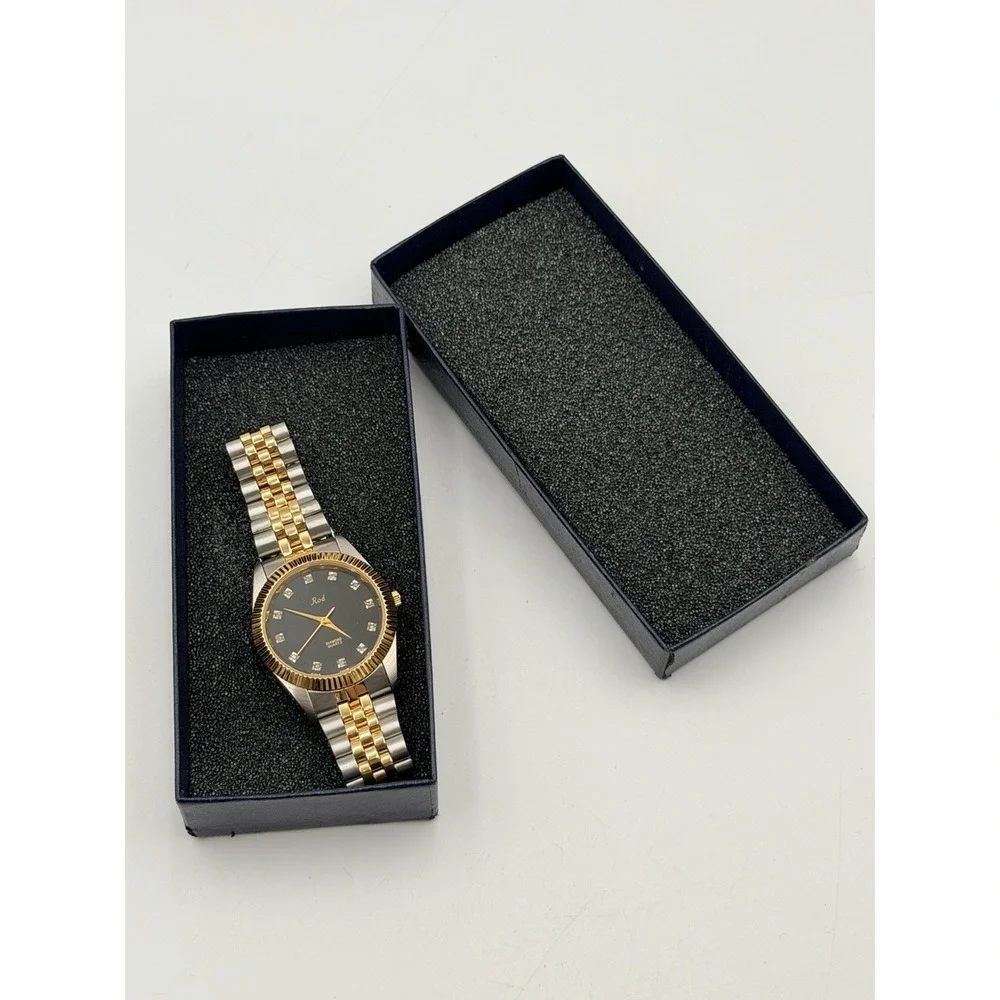 Vintage Rod Two Tone Diamond Quartz  Fashion Watch Boxed Needs Battery Untested